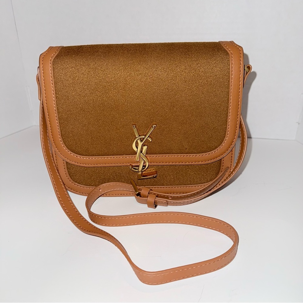 YSL tan leather designer luxury crossbody bag with golf hardware & letter lock - Picture 3 of 9